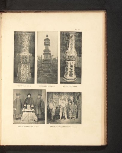 Ming vase, View of a tower, Ming vase, Three unknown men and Unknown persons in costume