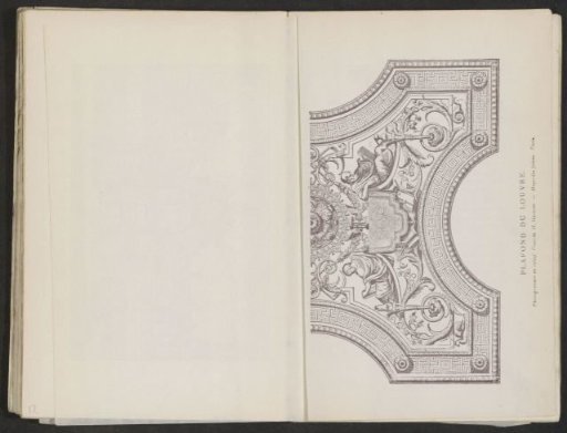 Photographic reproduction of a drawing, representing a part of the ceiling of the Musée du Louvre in Paris