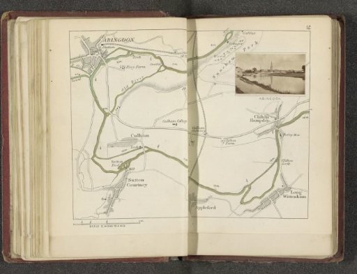 Map with a view of Abingdon across the Thames