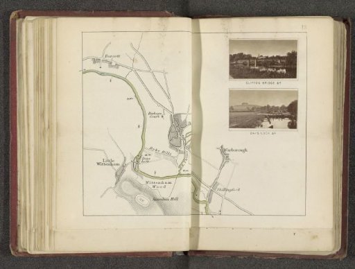 Map with two views of places along the Thames
