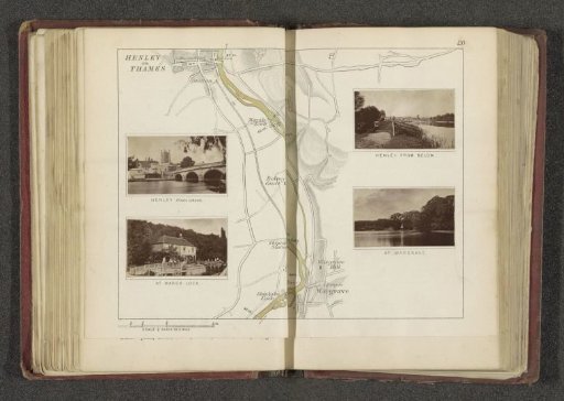 Map with four views of places along the Thames at Henley-on-Thames