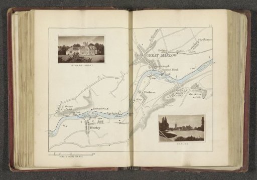 Map with two views of places along the Thames