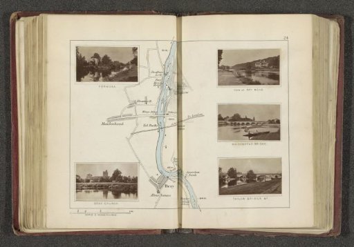 Map with five views of places along the Thames