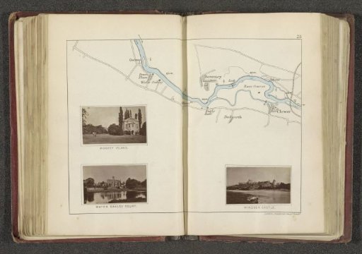 Map with three views of places along the Thames