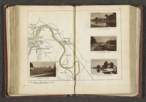 Map with Four Views of Places Along the Thames Near Windsor