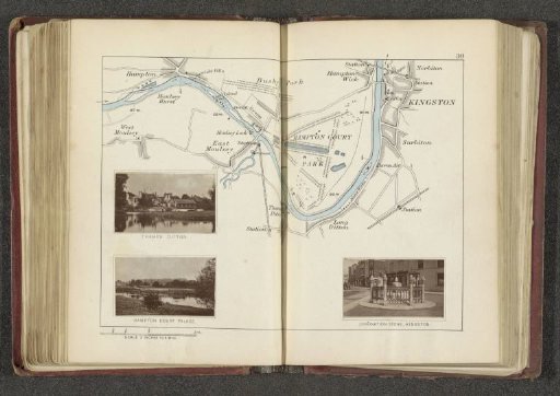 Map with three views of places along the Thames