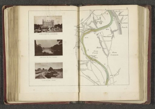 Map with three views of places along the Thames