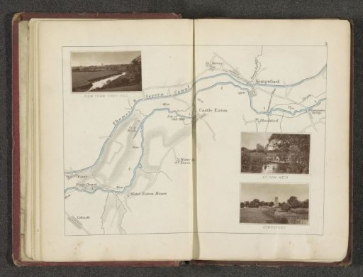 Map with three views of places along the Thames
