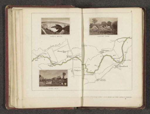 Map with three views of places along the Thames