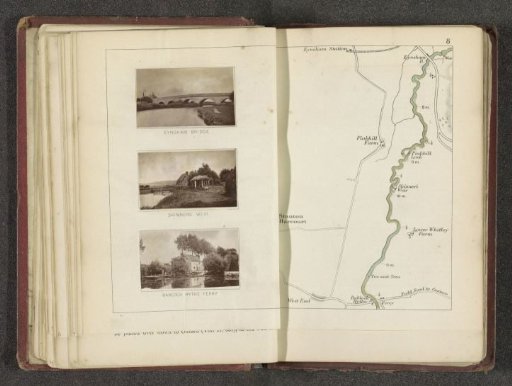 Map with three views of places along the Thames