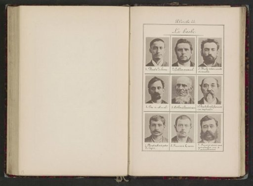 Nine Male Heads in Frontal View, Arranged According to Their Beards