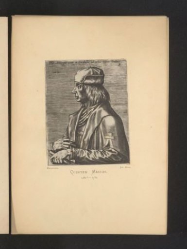 Reproduction of an engraving of a portrait of Jan Gossaert by Johannes Wierix