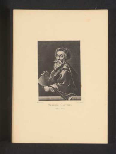 Reproduction of an engraving of a portrait of Hendrick Goltzius by Gerard Edelinck