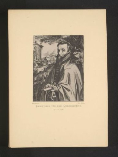 Reproduction of an engraving of a portrait of Christian van den Queborn by Hendrick Hondius