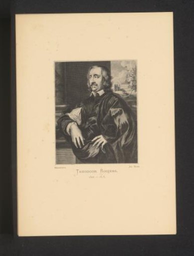 Reproduction of an engraving of a portrait of Theodoor Rogiers by Petrus Clouwet