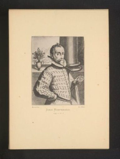 Reproduction of an engraving of a portrait of Joris Hoefnagel by Hendrick Hondius