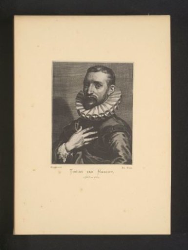 Reproduction of an engraving of a portrait of Tobias Verhaecht by Cornelis van Caukercken and Otto van Veen