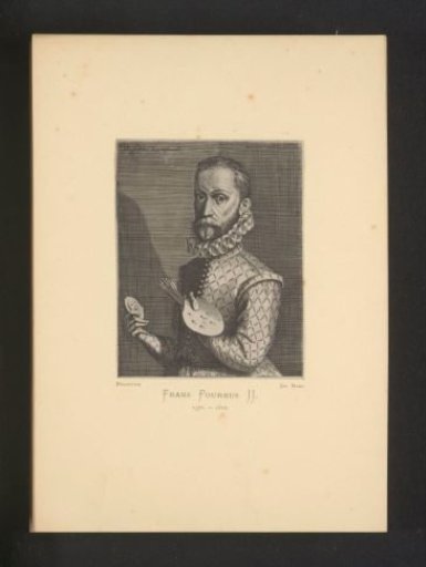Reproduction of an engraving of a portrait of Frans Pourbus (II) by Hendrick Hondius
