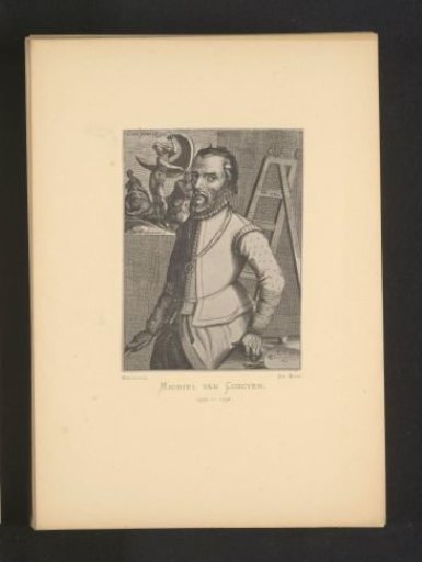 Reproduction of an engraving of a portrait of Michiel Coxie by Hendrick Hondius