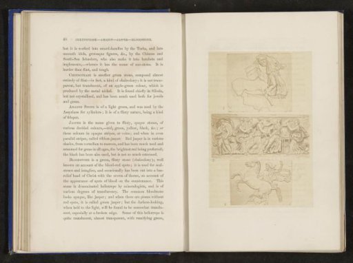 Photographic reproduction of a drawing, depicting three antique reliefs