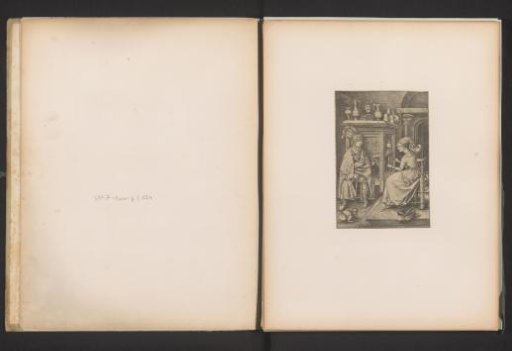 Reproduction of a print of a visit to the spinner by Israhel van Meckenem
