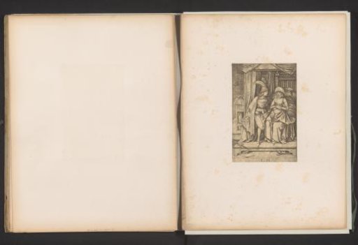 Reproduction of a print of a couple sitting on a bed by Israhel van Meckenem