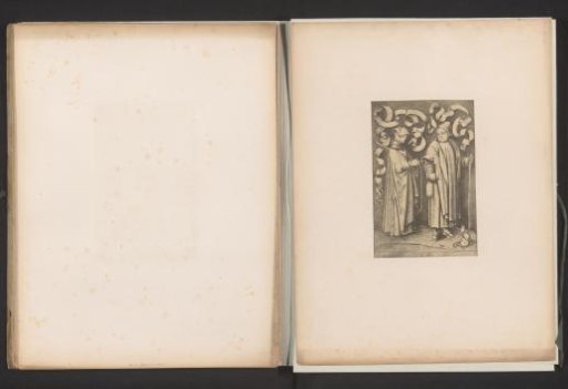 Reproduction of a print of two churchgoers by Israhel van Meckenem