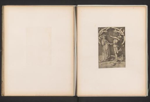 Reproduction of a print of a juggler and a woman by Israhel van Meckenem