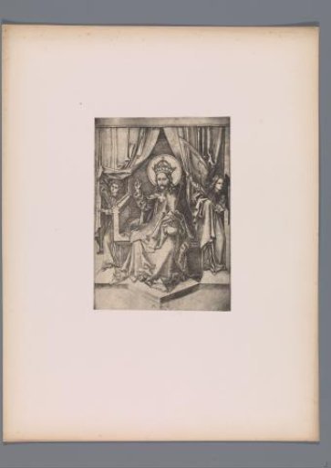 Reproduction of a print of the Enthroned Christ by Martin Schongauer