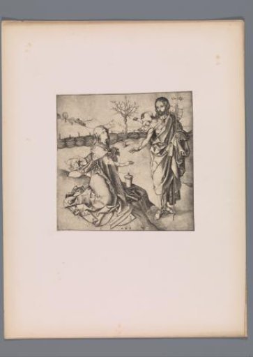 Reproduction of a print of Christ appearing to Mary Magdalene by Martin Schongauer