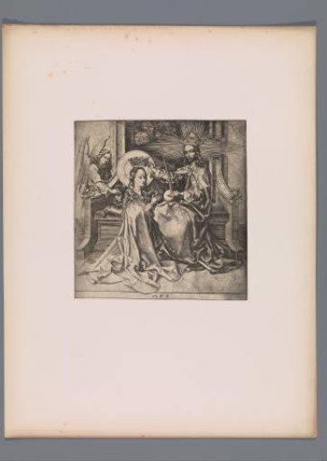 Reproduction of a print of Christ Crowning Mary by Martin Schongauer