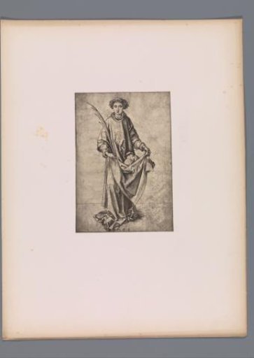 Reproduction of a print of Saint Stephen by Martin Schongauer