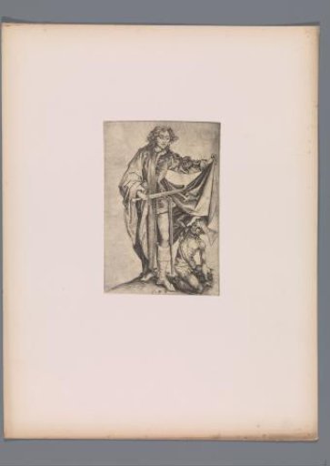 Reproduction of a print of Saint Martin by Martin Schongauer