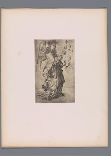 Reproduction of a print of the Angel Gabriel by Martin Schongauer