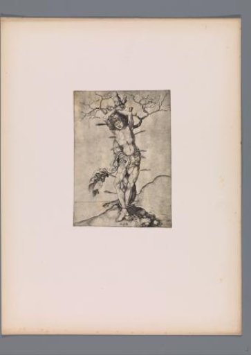 Reproduction of a print of Saint Sebastian by Martin Schongauer