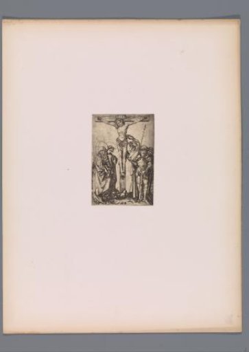 Reproduction of a print of the Crucifixion by Martin Schongauer