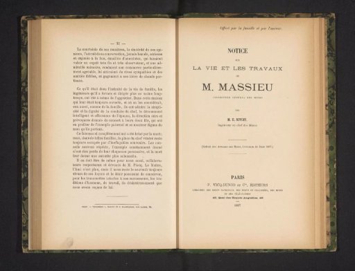 Notice on the life and works of M. Massieu, Inspector General of Mines