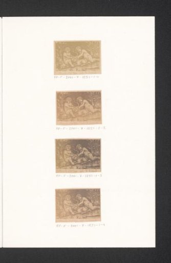 Photographic reproduction of a print of two children playing with a dog