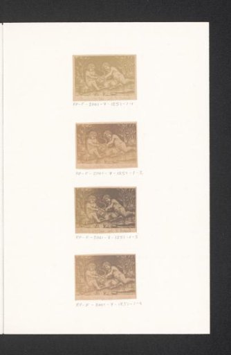 Photographic reproduction of a print of two children playing with a dog