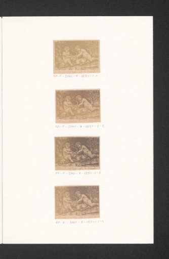 Photographic reproduction of a print of two children playing with a dog