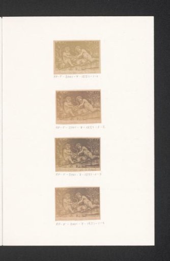 Photographic reproduction of a print of two children playing with a dog