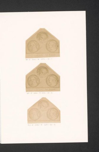 Photographic reproduction of three drawings, depicting two faces and a skull