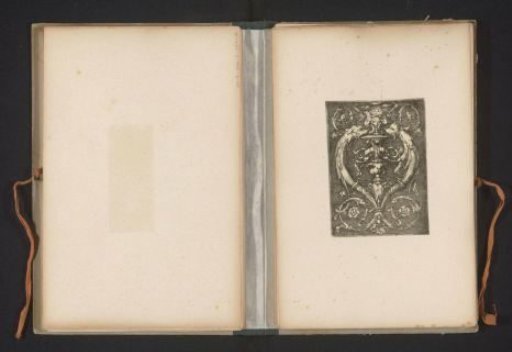 Reproduction of a print of an ornament with two dolphins, by Lucas van Leyden