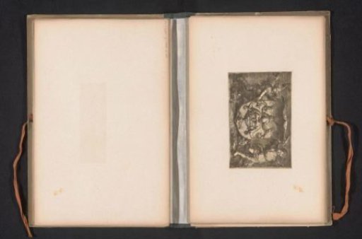 Reproduction of a print of two cupids with a coat of arms by Lucas van Leyden
