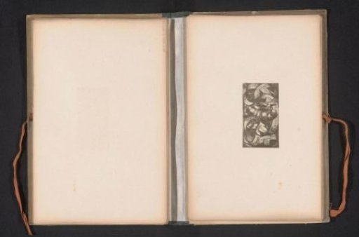 Reproduction of a print of a ribbon with text and a cupid by Hans Sebald Beham