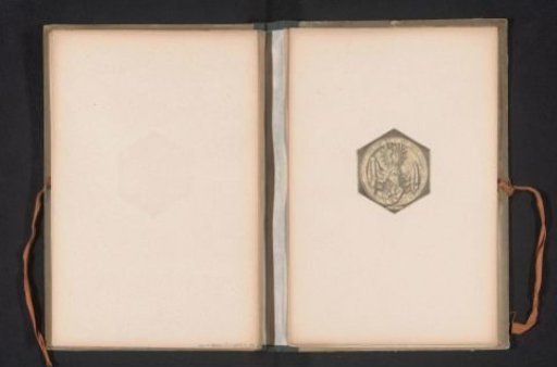 Reproduction of a print of a coat of arms with a climbing lion on a shield by Hans Sebald Beham