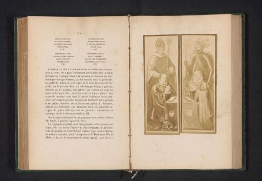 Photographic reproduction of a design of a praying man, with a bishop behind him
