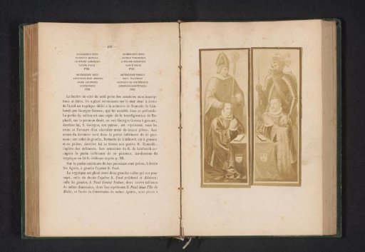 Photographic reproduction of a design of a praying man, with a soldier behind him