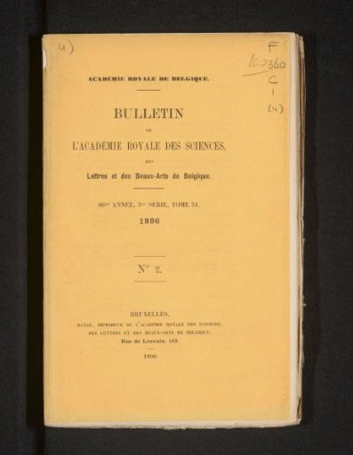 Bulletins de l'Academie royale des sciences, des lettres et des beaux-arts de Belgique