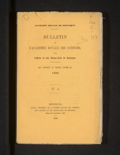 Bulletins de l'Academie royale des sciences, des lettres et des beaux-arts de Belgique